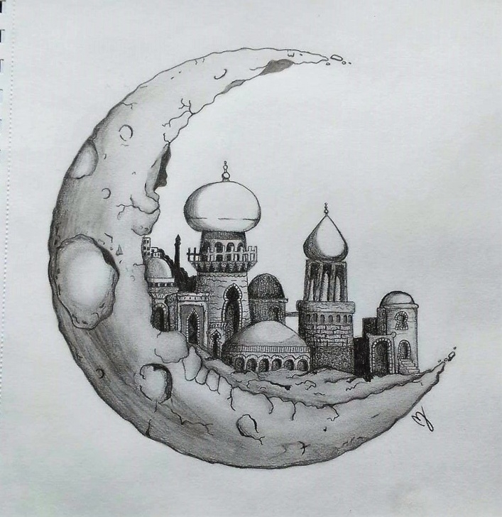Best Moon Pencil Sketch Ideas Pencil Drawing ~ Moon City ❤ I Don't Draw With Pencil Very Often Pic