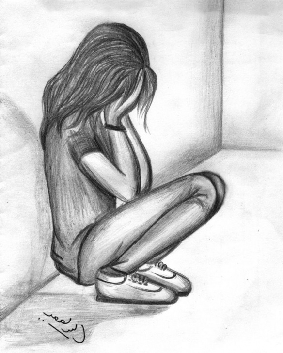 Fascinating Simple Pencil Drawings Of Girl Lessons Simple Pencil Sketches Of Lonely Sad Girl | Pla Pla In 2019 | Sad Picture