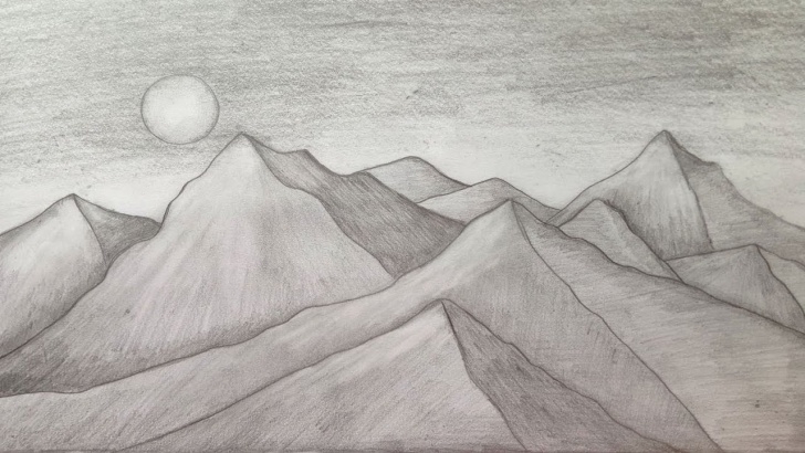 Gorgeous Mountain Pencil Sketch Free How To Draw Mountain Landscape Scenery Of Moonlight With Pencil Sketch.step  By Step(Easy Draw) Images