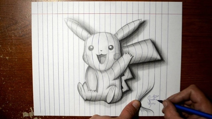 Gorgeous Pokemon Pencil Drawing Lessons How To Draw Pikachu - Line Paper 3D Trick Art Pic