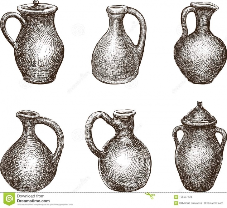 Nice Clay Pot Drawings Techniques Set Of Different Clay Jugs Stock Vector. Illustration Of Hand Photos