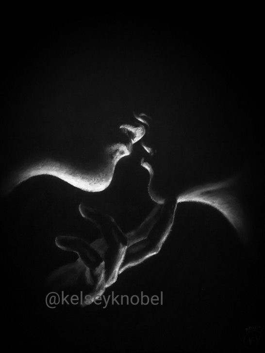 Drawing On Black Paper With White Charcoal
