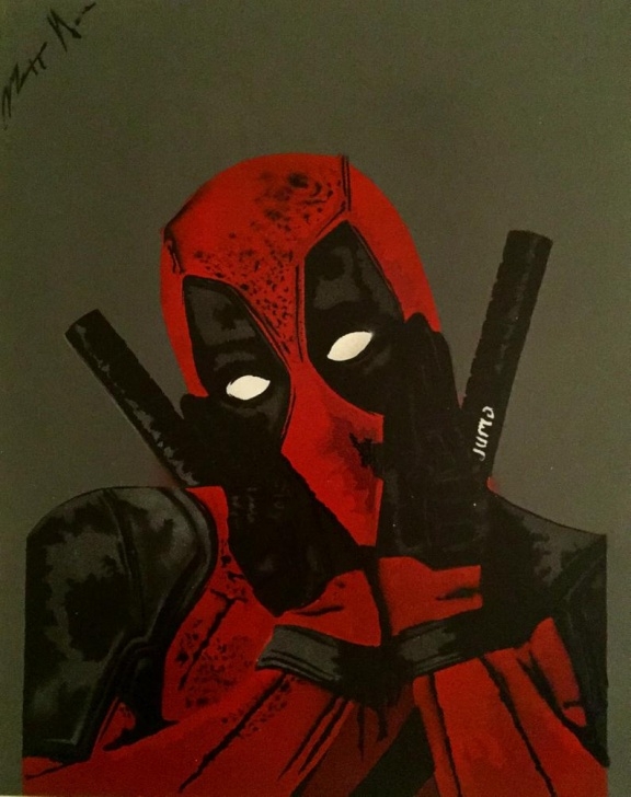 Remarkable Deadpool Stencil Art Tutorials Unique Deadpool Stencil Painting; Black, Red, And White Painted Over Grey  Background On Quality Strecthed Canvas, Wall Art Piece Pic