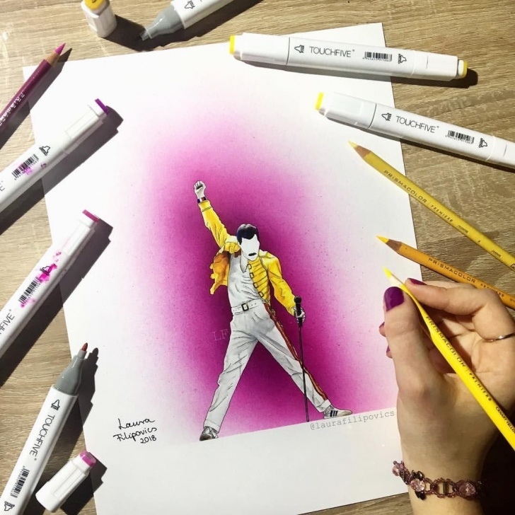Stunning Marker And Colored Pencil Drawing Tutorial Marker &amp; Coloured Pencil Drawing Of Freddie Mercury By Laura Pictures