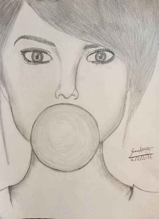The Complete Easy Pencil Drawings For Beginners Easy Easy Pencil Drawing For Beginners. Girl Eating A Bubblegum | Drawing Pics