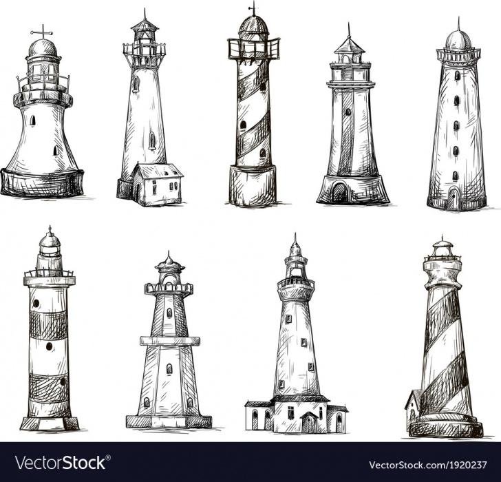 The Most Famous Lighthouse Pencil Drawing Simple Set Of Cartoon Lighthouses Icons Pencil Drawing Images