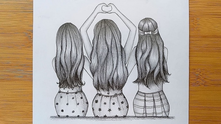 Top Friendship Drawings In Pencil Step by Step Best Friends Tutorial With Pencil Sketch//how To Draw Three Friends Hugging  Each Other Pic